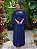 Vestido de festa longo, em lurex com brilho e capa fixa - Azul Marinho - Imagem 1