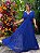 Vestido de festa longo, plissado em lurex com brilho com decote em V - Azul Royal - Imagem 3