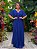 Vestido de festa longo, plissado em lurex com brilho com decote em V - Azul Royal - Imagem 1