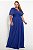 Vestido de festa longo, plissado em lurex com brilho com decote em V - Azul Royal - Imagem 4