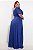 Vestido de festa longo, plissado em lurex com brilho com decote em V - Azul Royal - Imagem 6