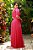 Vestido de festa longo, plissado em lurex com brilho com decote em V - Rosa Pink - Imagem 3