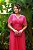 Vestido de festa longo, plissado em lurex com brilho com decote em V - Rosa Pink - Imagem 2