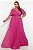 Vestido de festa longo, plissado em lurex com brilho com decote em V - Rosa Pink - Imagem 4