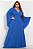 Vestido de festa longo, plissado com decote em V e flor removível - Azul Royal - Imagem 1
