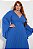 Vestido de festa longo, plissado com decote em V e flor removível - Azul Royal - Imagem 2