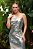 Vestido de festa longo, em paetê com decote quadrado e alças finas com fenda lateral - Prata - Imagem 2