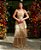 Vestido de festa longo, em lamê com decote quadrado e alças finas, com saia em babado - Dourado - Imagem 1
