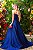 Vestido de festa longo, tomara que caia em zibeline e laço removível - Azul Royal - Imagem 3