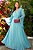 Vestido de festa longo, plissado com decote em V e flor removível - Azul Serenity - Imagem 1