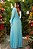 Vestido de festa longo, plissado com decote em V e flor removível - Azul Serenity - Imagem 3