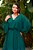 Vestido de festa midi, com manga longa e saia fluida com faixa fixa - Verde Esmeralda - Imagem 2