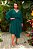 Vestido de festa midi, com manga longa e saia fluida com faixa fixa - Verde Esmeralda - Imagem 1