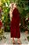 Vestido de festa midi, nula manga em veludo com aplicação de renda - Marsala - Imagem 3