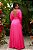 Vestido de festa longo, plissado com decote em V e flor removível - Rosa Pink - Imagem 3