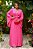 Vestido de festa longo, plissado com decote em V e flor removível - Rosa Pink - Imagem 1