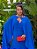 Vestido de festa longo, plissado, busto drapeado, com decote em v e capa - Azul Royal - Imagem 2
