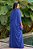 Vestido de festa longo, em chiffon com franzido na cintura e caimento drapeado - Azul Royal - Imagem 3