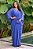 Vestido de festa longo, em chiffon com franzido na cintura e caimento drapeado - Azul Royal - Imagem 1
