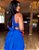 Vestido de festa longo, com recorte vazados na cintura e babados - Azul Royal - Imagem 3
