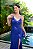 Vestido de festa longo, com modelagem sereia e alças finas em strass - Azul Royal - Imagem 2