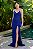 Vestido de festa longo, com modelagem sereia e alças finas em strass - Azul Royal - Imagem 1