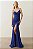 Vestido de festa longo, com modelagem sereia e alças finas em strass - Azul Royal - Imagem 7