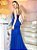 Vestido de festa longo, com modelagem sereia e alças finas em strass - Azul Royal - Imagem 6