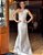 Vestido de noiva longo, nula manga com busto drapeado e flor removível -Off White - Imagem 1