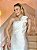 Vestido de noiva longo, nula manga com busto drapeado e flor removível -Off White - Imagem 5