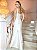 Vestido de noiva longo, nula manga com busto drapeado e flor removível -Off White - Imagem 6