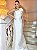 Vestido de noiva longo, nula manga com busto drapeado e flor removível -Off White - Imagem 4