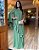 Vestido de festa longo, nula manga em babado - Verde Oliva - Imagem 1