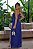 Vestido de festa longo, nula manga com nó fake na cintura - Azul Royal - Imagem 3