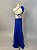 Vestidos de festa longo, nula manga, leve drapeado e detalhe de flor e fenda - Azul Royal - Imagem 7