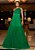 Vestido de festa longo, tomara que caia em tule com detalhe em Flor - Verde Bandeira - Imagem 4