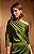 Vestido de festa longo, em cetim com caimento drapeado no ombro esquerdo - Verde Oliva - Imagem 6