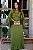 Vestido de festa longo, de cetim com busto transpassado e drapeado no corpo - Verde Oliva - Imagem 1