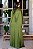 Vestido de festa longo, de cetim com busto transpassado e drapeado no corpo - Verde Oliva - Imagem 3