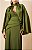 Vestido de festa longo, de cetim com busto transpassado e drapeado no corpo - Verde Oliva - Imagem 5