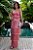 Vestido de festa longo, em franja tomara que caia com faixa removível - Rosa Claro - Imagem 1