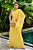 Vestido de festa longo, nula manga plissado com capa - Amarelo - Imagem 1