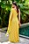 Vestido de festa longo, nula manga plissado com capa - Amarelo - Imagem 3