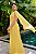 Vestido de festa longo, nula manga plissado com capa - Amarelo - Imagem 2