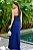 Vestido de festa longo, nula manga com fenda frontal -  Azul Marinho - Imagem 3