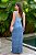 Vestido de festa longo, em franja com cinto removível - Azul Serenity - Imagem 3