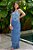 Vestido de festa longo, em franja com cinto removível - Azul Serenity - Imagem 1