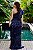 Vestido de festa longo, nula manga com brilho e babados - Azul Marinho - Imagem 3