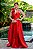 Vestido de festa longo, em zibeline com fenda frontal - Vermelho - Imagem 1