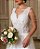 Vestido de noiva longo, em tule, decote em v, aplicação de renda e pedraria - Off White - Imagem 2